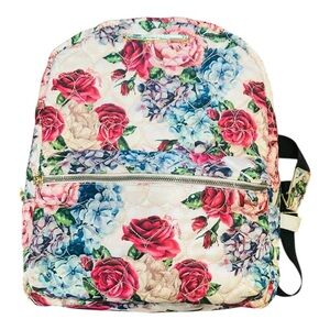 Betsey Johnson NWOT Floral Nylon Backpack w Quilted Heart Stitching NWOT